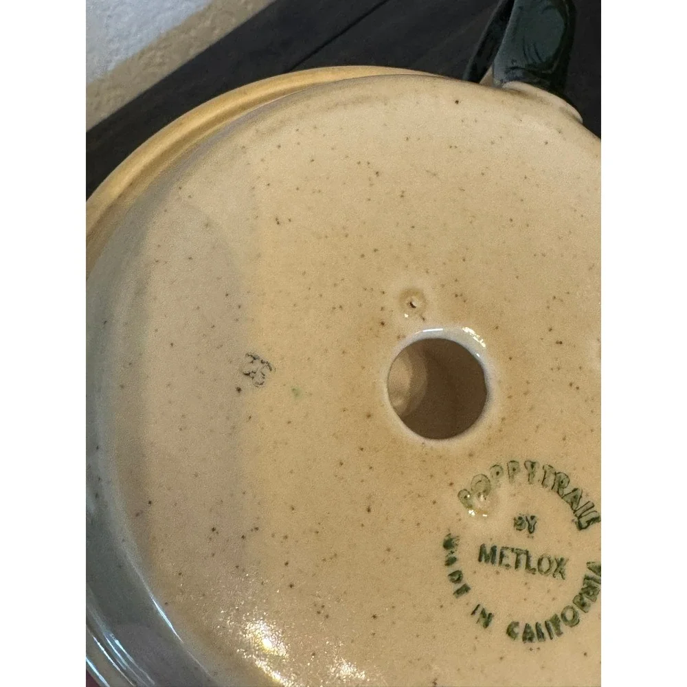 Metlox Poppytrail Ceramic Chamberstick Candle Holder Vintage Cream Green Vine